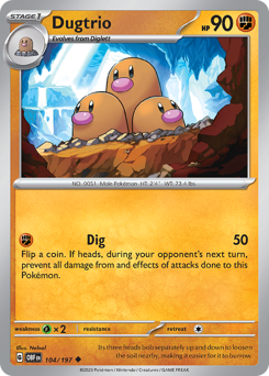 Dugtrio #104/197 Uncommon (Reverse Holofoil) / Obsidian Flames