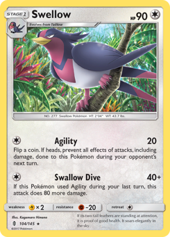 Swellow #104/145 Rare (Reverse Holofoil) / Guardians Rising