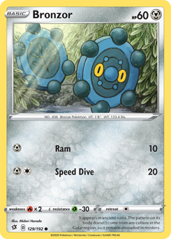 Bronzor #129/192 Common (Reverse Holofoil) / Rebel Clash