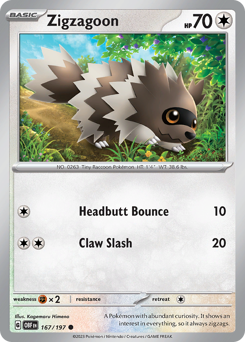 Zigzagoon #167/197 Common (Reverse Holofoil) / Obsidian Flames