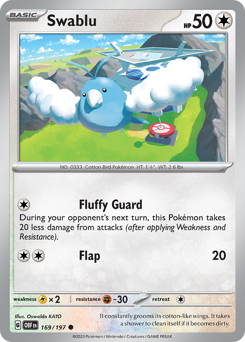 Swablu #169/197 Common (Reverse Holofoil) / Obsidian Flames