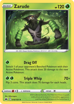 Zarude #016/159 Holo Rare (Holofoil) / Crown Zenith