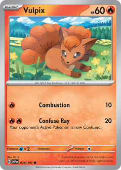 Vulpix #028/197 Common (Reverse Holofoil) / Obsidian Flames