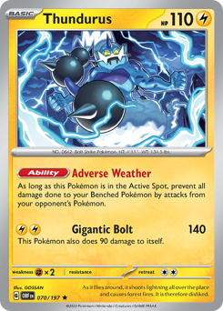 Thundurus #070/197 Rare (Reverse Holofoil) / Obsidian Flames