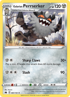 Galarian Perrserker #085/159 Rare (Normal) / Crown Zenith