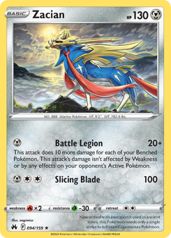 Zacian #094/159 Holo Rare (Reverse Holofoil) / Crown Zenith
