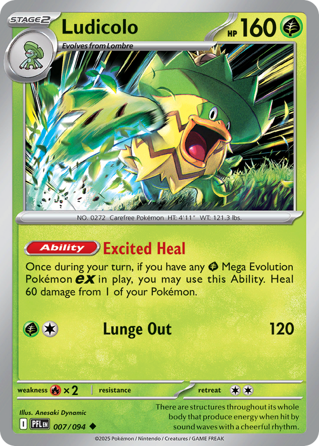 Ludicolo #007/094 Uncommon (Reverse Holofoil) / Phantasmal Flames