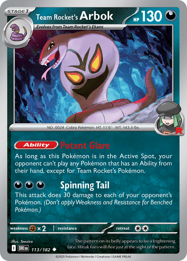 Team Rocket's Arbok #113/182 Uncommon (Reverse Holofoil) / Destined Rivals