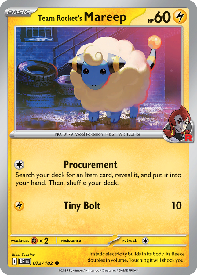 Team Rocket's Mareep #072/182 Common (Reverse Holofoil) / Destined Rivals