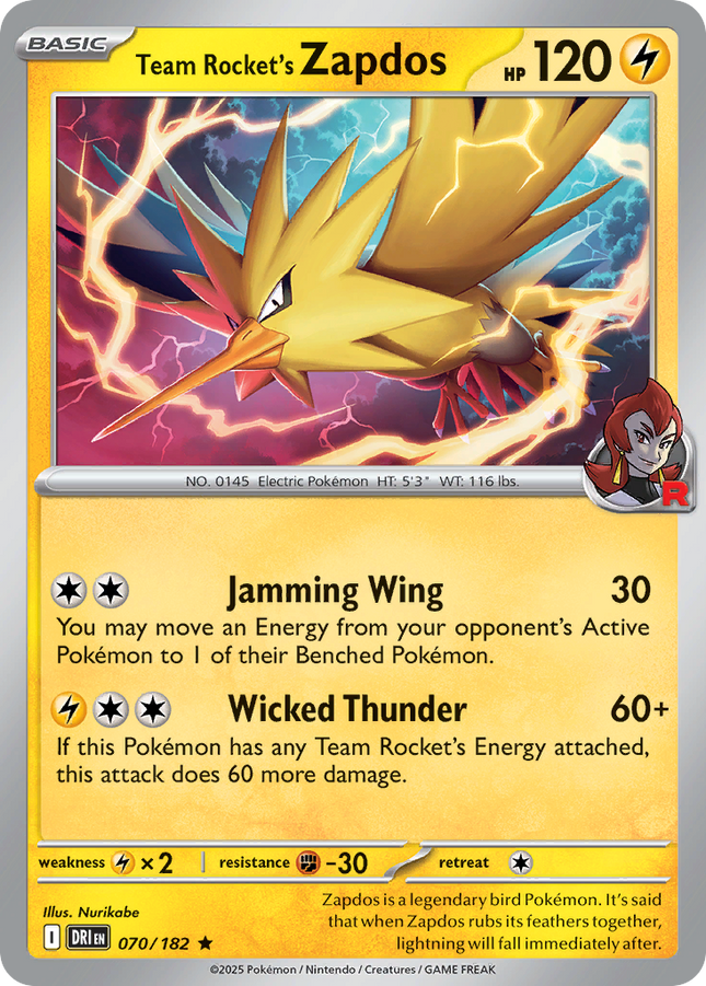 Team Rocket's Zapdos #070/182 Rare (Holofoil) / Destined Rivals